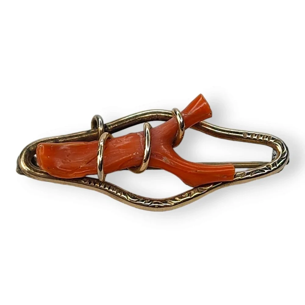 Vintage Victorian Branch Coral Gold Tone Brooch Pin